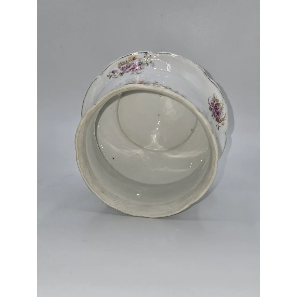 Schumann Bavarian Vintage Floral Porcelain Cachepot Vase Pink Flowers Gold‎ Trim